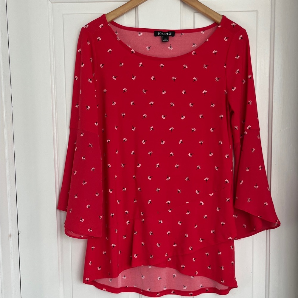 Roz & Ali Red Floral Blouse